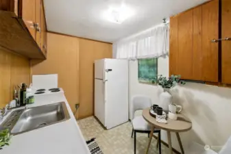 Lower level apartment kitchen.