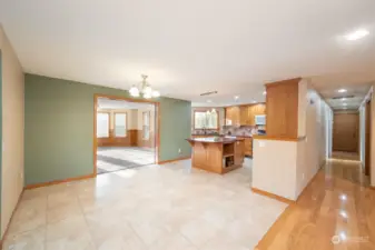 Dining area and view to the kitchen.