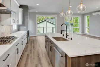 Large counter top space and extensive kitchen cabinets