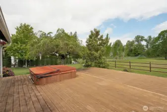 This deck comes complete with a wired-in hot tub space, just waiting for you to make it your own. All set on a big 1.31-acre canvas of trees and open sky for the ultimate backyard retreat. (Working status of hot tub unknown.)