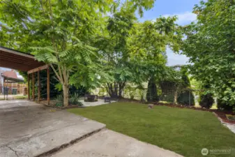 Green space and shade trees create a peaceful backyard escape with plenty of room to enjoy.