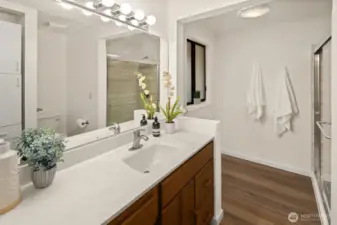 Primary bathroom with walk-in shower.