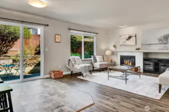 The sliding glass door invites you to the patio and back yard