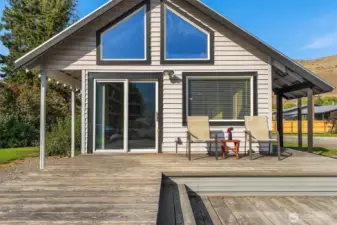Private, sunny deck faces West with mountain views