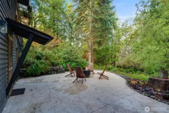 Backyard retreat with patio space and fountain