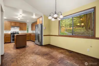 Kitchen with roomy eating area.