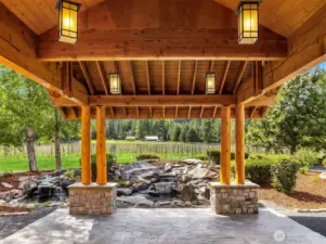 Covered Parking/Natural Flagstone Entries, Water Feature