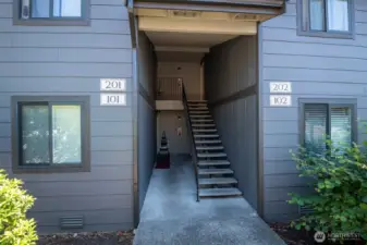 Unit is downstairs on the right