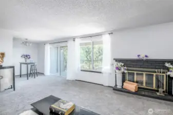 Wood-burning fireplace in the living room.