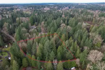 Aerial view of the full 2.08-acre parcel showing expansive lot size and shape. The large lot and Tahoma School District setting make it a compelling investment.