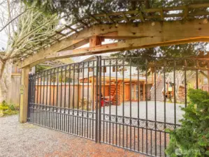 Beautiful locking rod iron gate.