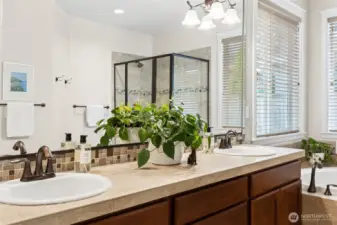 Double vanity in primary bath with lots of storage