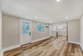 Living room & kitchen open to the back yard!