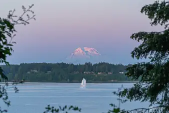 The view you've been waiting for! Sunrises over MT Rainier and the sunsets illuminate it during twilight.