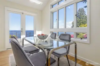 The breakfast room leads to a private deck.