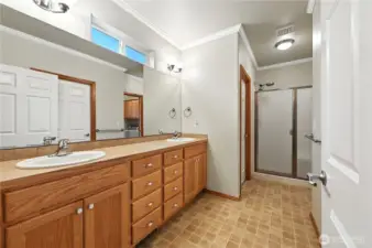 Primary bathroom with dual sinks