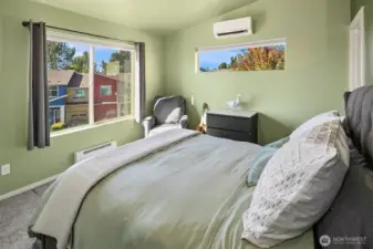 Second upper floor bedroom gets plenty of western light. Note mini-split #3.