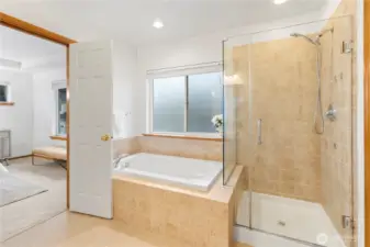 Melt all your stress and worries away with a relaxing bath in the soaking tub.