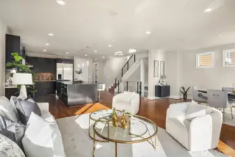 Rich bamboo flooring throughout the great room