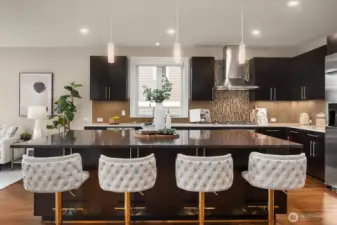 Large island offers plenty of prep space plus breakfast bar seating