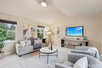 The custom blinds have a top down, bottom up feature for privacy + sunlight.