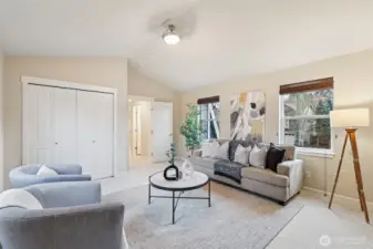 Custom shelving unit in the bonus room closet.