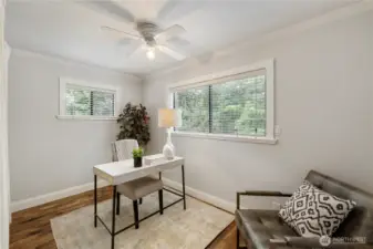 Main floor bedroom used as an office.