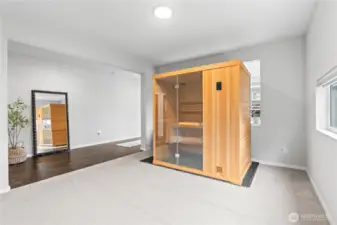 Finished room w/ indoor sauna.