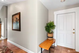 Front entry with garage door access.