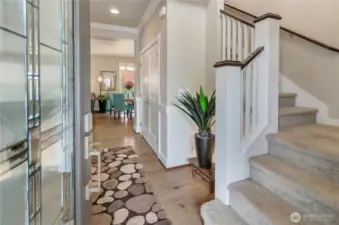 Enter to vaulted ceilings and main floor engineered hardwood floors throughout.