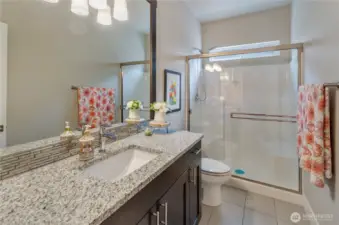 3/4 bath on main level is a huge benefit to the den/bedroom when on ensuite is required.