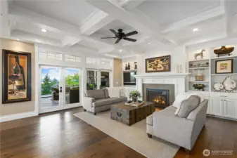 Living Room with gas fireplace & built-ins