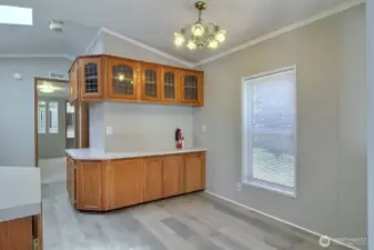 Dining area with chandeler