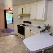 Kitchen with view of dining area