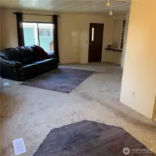 View of family room from the dining area off the kitchen