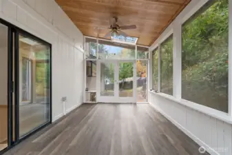 Covered deck with new vinyl plank flooring