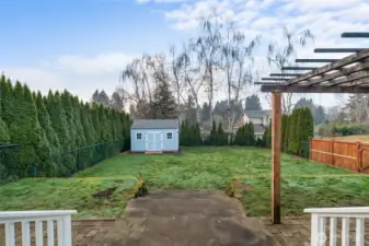 Private backyard with shed