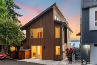 This home bathed in a sunset glow.