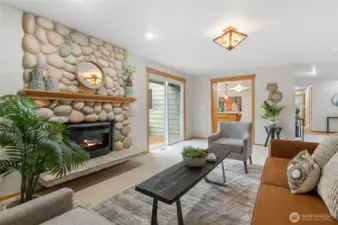 Enjoy curing up in front of the stone gas fireplace on cool evenings. Open the door to the deck for  summer breezes.