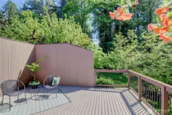 Deck off primary main floor bedroom, perfect for your morning coffee!