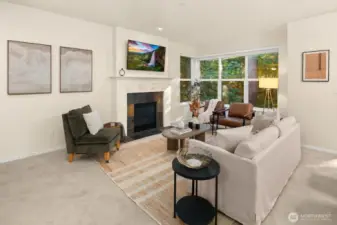 Open living room, dining room, kitchen- opening to private back patio & yard space