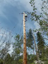 Power pole and transformer at the edge of the property.  There used to be a power pole and a meter on the property but it was leaning, so the owner remove it.  Buyer to check with PSE whether a new connection charge would have to be paid.
