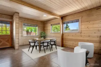 Large Dining area with seating area or add a larger table for big feasts! Door to nice outdoor deck in backyard right off the kitchen. Virtually staged to show you the possibilities!