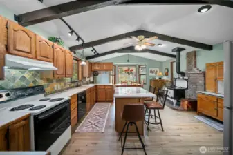 Spacious Kitchen, Wood Beams, Updated Flooring