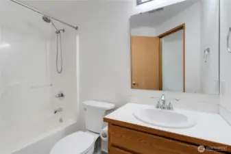 Secondary full bathroom with tub/shower combination and vanity.