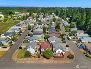 An aerial of the cute subdivision.