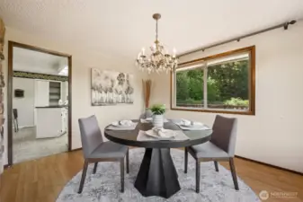 The dining room window doesn’t just bring in light, it frames your private view of Capitol Land Trust’s protected acreage like it’s your own personal landscape architect. Slide open the door to the deck, or keep it all eyes-forward on the trees. Curtain hardware is already in place, waiting for your fabric of choice.