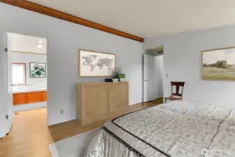 VIRTUALLY STAGED - Primary Bedroom viewing into the Primary 5 Piece Bath