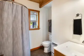 Main level 3/4 bath sits right next to the main level extra finished room.