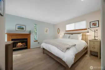 The primary bedroom is very generously sized and has a gas fireplace for those cozy winter evenings!